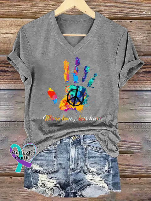 Women’s More Love Less Hate V-neck Casual T-Shirt Grey / S