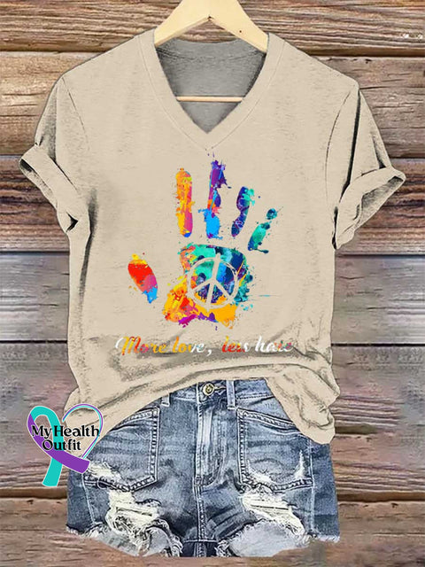 Women’s More Love Less Hate V-neck Casual T-Shirt Sand / S