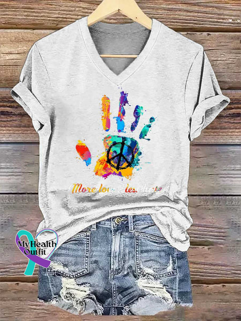 Women’s More Love Less Hate V-neck Casual T-Shirt White / S