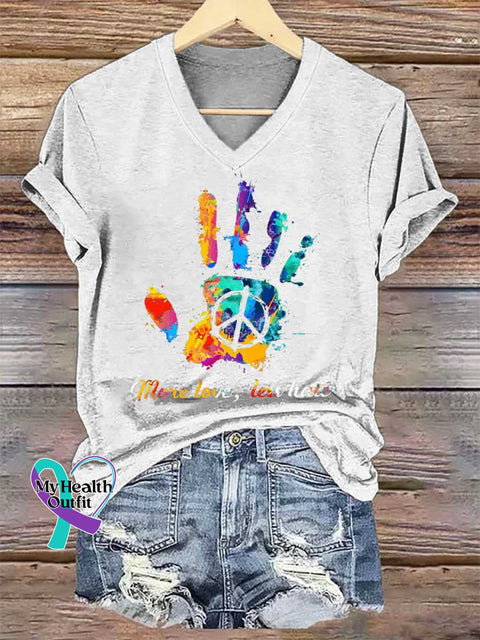 Women’s More Love Less Hate V-neck Casual T-Shirt White / S