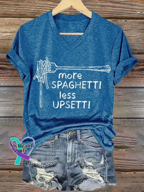 Women’s More Spaghetti Less Upsetti Printed V Neck T-shirt Blue / S