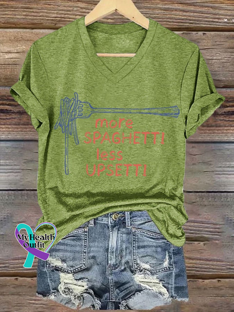 Women’s More Spaghetti Less Upsetti Printed V Neck T-shirt Green / S