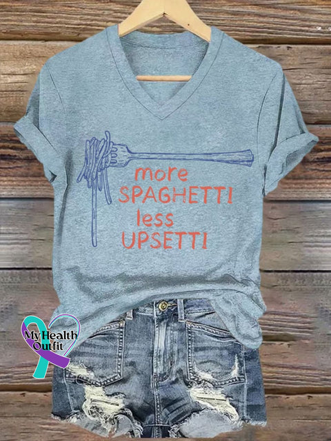 Women’s More Spaghetti Less Upsetti Printed V Neck T-shirt Sky Blue / S