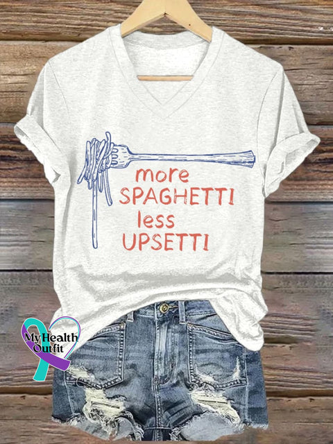 Women’s More Spaghetti Less Upsetti Printed V Neck T-shirt White / S