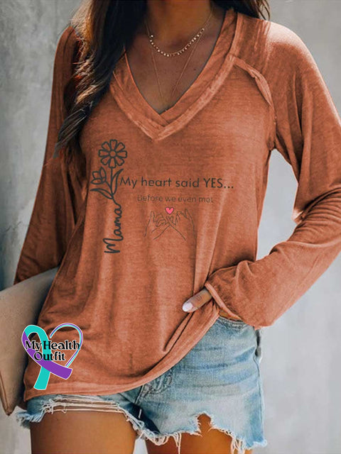 Women’s Mother’s Day My Heart Said YES... Before We Even Met V Neck Long Sleeve Tops Orange / S