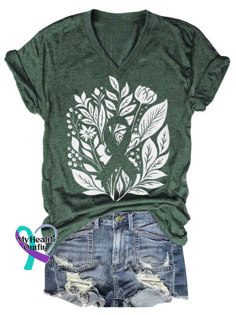 Women’s Ms Awareness Cancer Awareness Ribbon V-neck Casual T-Shirt Green / S