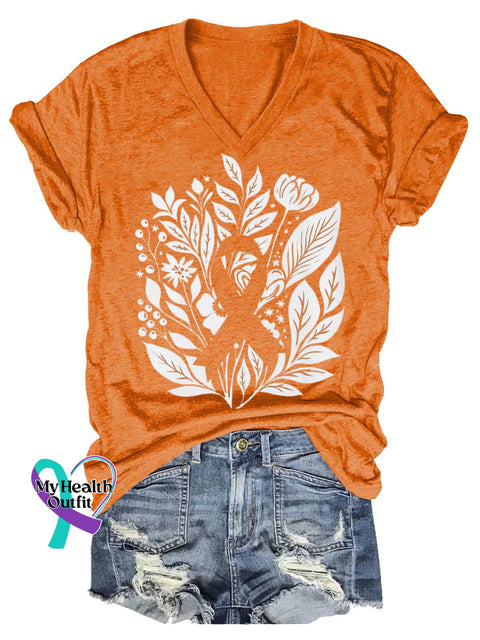 Women’s Ms Awareness Cancer Awareness Ribbon V-neck Casual T-Shirt Orange / S