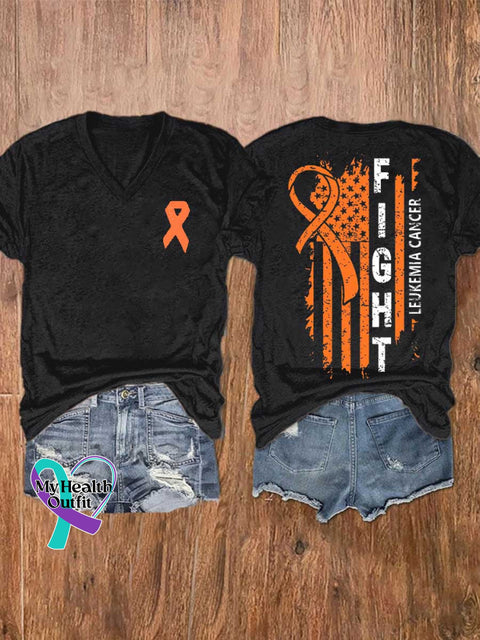 Women’s Ms Awareness Multiple Sclerosis Warrior Multiple Sclerosis Orange Ribbon V-neck Casual T-Shirt Black / S