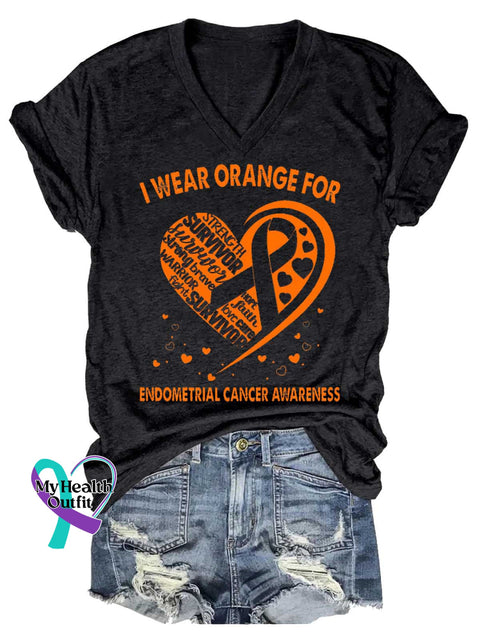 Women’s Ms Awareness Multiple Sclerosis Warrior Multiple Sclerosis Orange Ribbon V-neck Casual T-Shirt Black / S