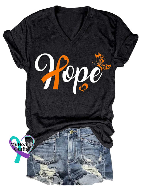 Women’s Ms Awareness Multiple Sclerosis Warrior Multiple Sclerosis Orange Ribbon V-neck Casual T-Shirt Black / S