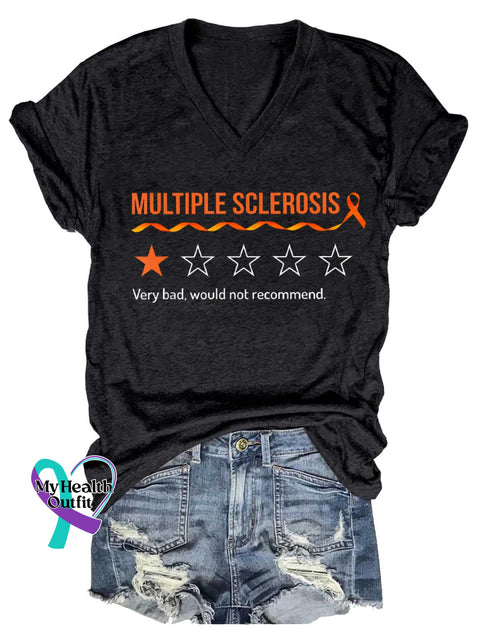 Women’s Ms Awareness Multiple Sclerosis Warrior Multiple Sclerosis Orange Ribbon V-neck Casual T-Shirt Black / S