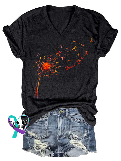 Women’s Ms Awareness Multiple Sclerosis Warrior Multiple Sclerosis Orange Ribbon V-neck Casual T-Shirt Black / S