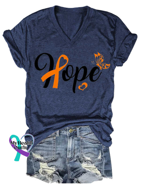 Women’s Ms Awareness Multiple Sclerosis Warrior Multiple Sclerosis Orange Ribbon V-neck Casual T-Shirt Blue / S