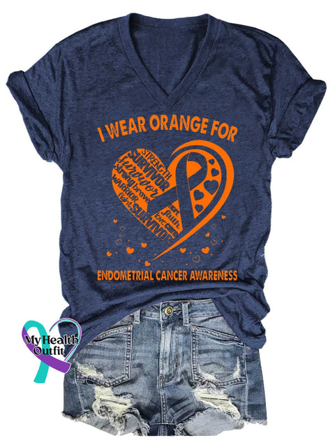 Women’s Ms Awareness Multiple Sclerosis Warrior Multiple Sclerosis Orange Ribbon V-neck Casual T-Shirt Blue / S
