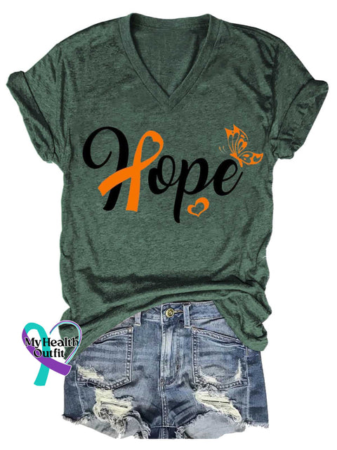 Women’s Ms Awareness Multiple Sclerosis Warrior Multiple Sclerosis Orange Ribbon V-neck Casual T-Shirt Green / S
