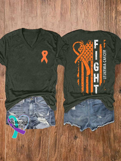 Women’s Ms Awareness Multiple Sclerosis Warrior Multiple Sclerosis Orange Ribbon V-neck Casual T-Shirt Green / S