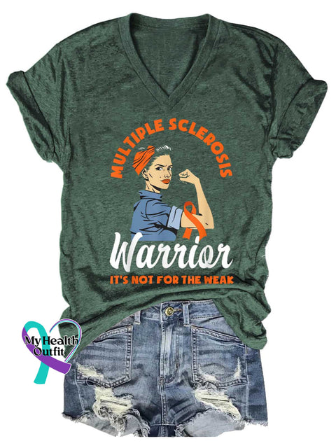 Women’s Ms Awareness Multiple Sclerosis Warrior Multiple Sclerosis Orange Ribbon V-neck Casual T-Shirt Green / S