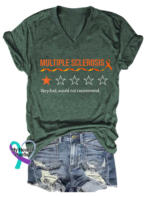 Women’s Ms Awareness Multiple Sclerosis Warrior Multiple Sclerosis Orange Ribbon V-neck Casual T-Shirt Green / S