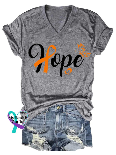 Women’s Ms Awareness Multiple Sclerosis Warrior Multiple Sclerosis Orange Ribbon V-neck Casual T-Shirt Grey / S