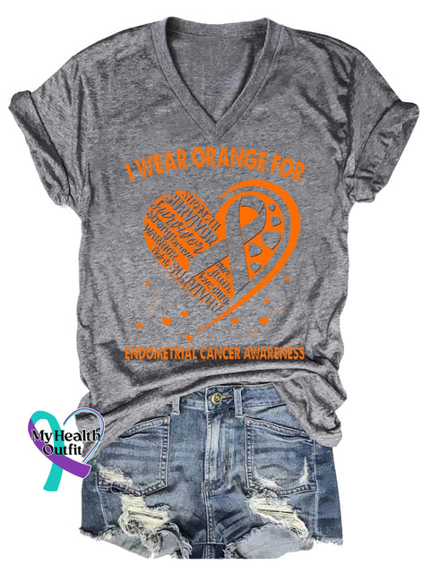 Women’s Ms Awareness Multiple Sclerosis Warrior Multiple Sclerosis Orange Ribbon V-neck Casual T-Shirt Grey / S