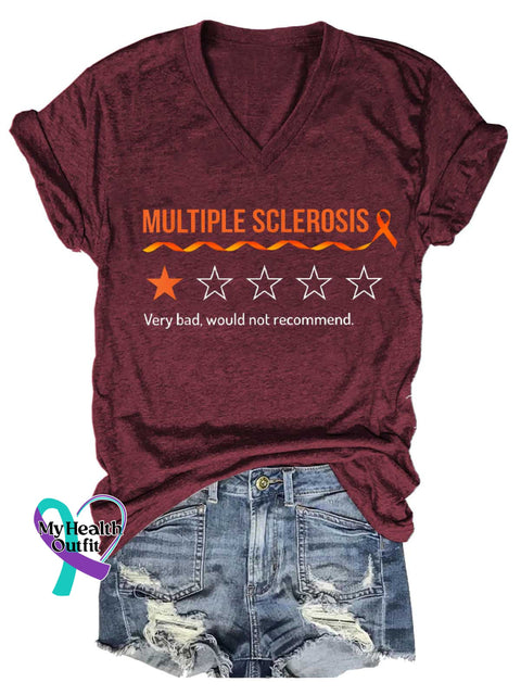 Women’s Ms Awareness Multiple Sclerosis Warrior Multiple Sclerosis Orange Ribbon V-neck Casual T-Shirt Red / S