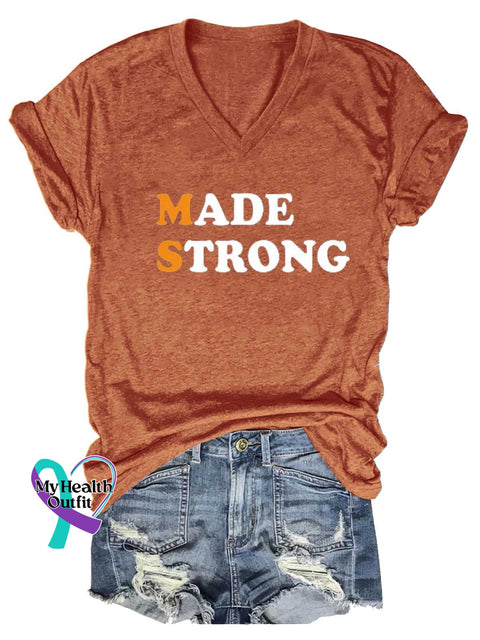 Women’s Ms Awareness Multiple Sclerosis Warrior Multiple Sclerosis Orange Ribbon V-neck Casual T-Shirt Orange / S