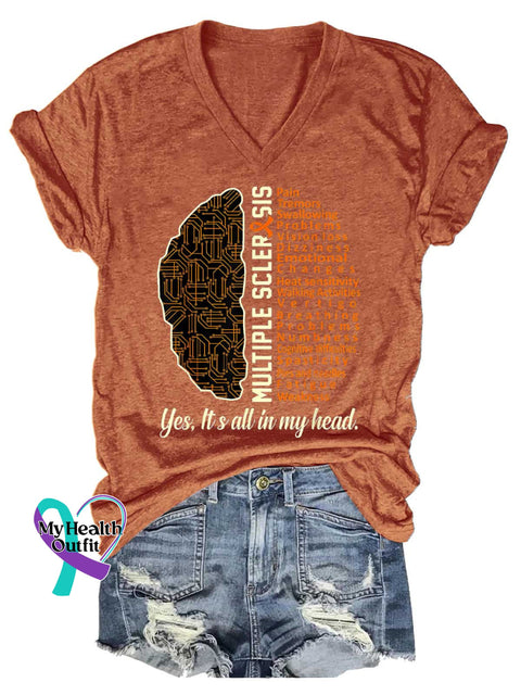 Women’s Ms Awareness Multiple Sclerosis Warrior Multiple Sclerosis Orange Ribbon V-neck Casual T-Shirt Orange / S