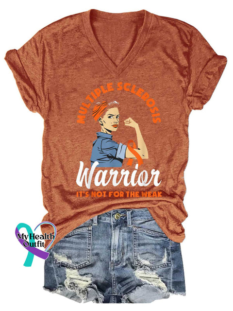 Women’s Ms Awareness Multiple Sclerosis Warrior Multiple Sclerosis Orange Ribbon V-neck Casual T-Shirt Orange / S