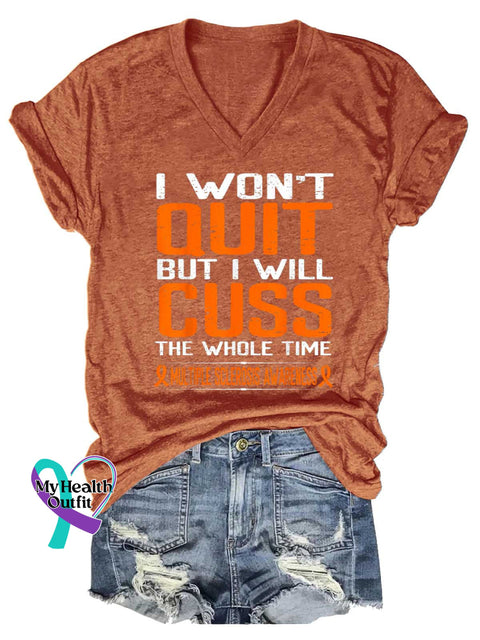 Women’s Ms Awareness Multiple Sclerosis Warrior Multiple Sclerosis Orange Ribbon V-neck Casual T-Shirt Orange / S