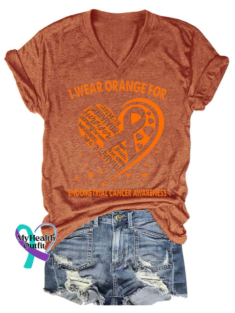 Women’s Ms Awareness Multiple Sclerosis Warrior Multiple Sclerosis Orange Ribbon V-neck Casual T-Shirt Orange / S