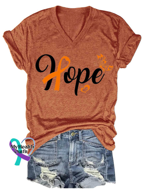 Women’s Ms Awareness Multiple Sclerosis Warrior Multiple Sclerosis Orange Ribbon V-neck Casual T-Shirt Orange / S