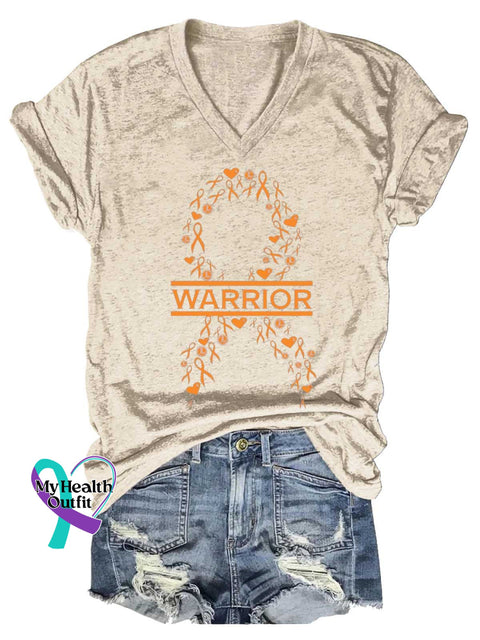 Women’s Ms Awareness Multiple Sclerosis Warrior Multiple Sclerosis Orange Ribbon V-neck Casual T-Shirt Sand / S