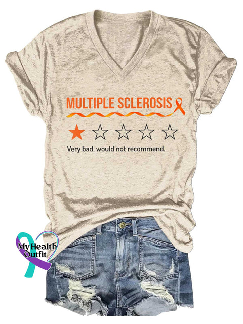 Women’s Ms Awareness Multiple Sclerosis Warrior Multiple Sclerosis Orange Ribbon V-neck Casual T-Shirt Sand / S