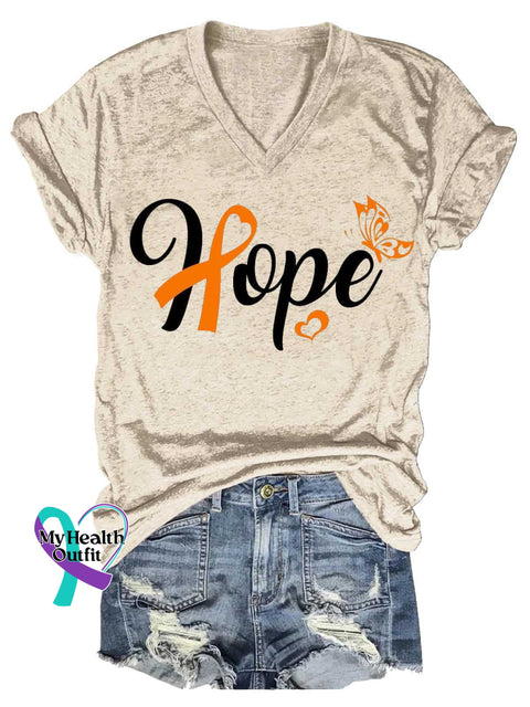 Women’s Ms Awareness Multiple Sclerosis Warrior Multiple Sclerosis Orange Ribbon V-neck Casual T-Shirt Sand / S