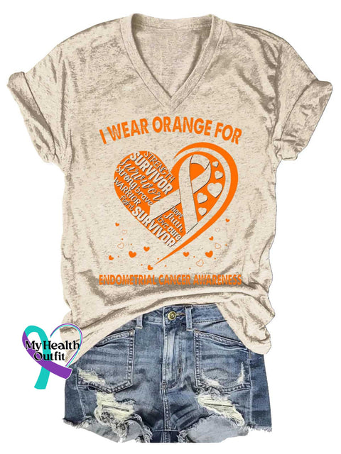Women’s Ms Awareness Multiple Sclerosis Warrior Multiple Sclerosis Orange Ribbon V-neck Casual T-Shirt Sand / S