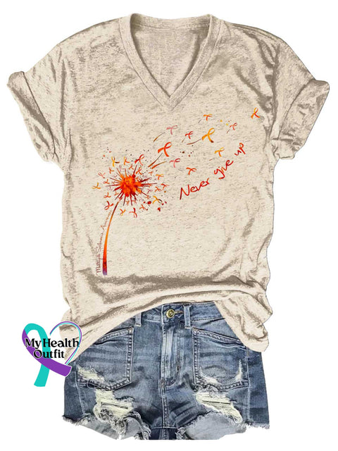 Women’s Ms Awareness Multiple Sclerosis Warrior Multiple Sclerosis Orange Ribbon V-neck Casual T-Shirt Sand / S