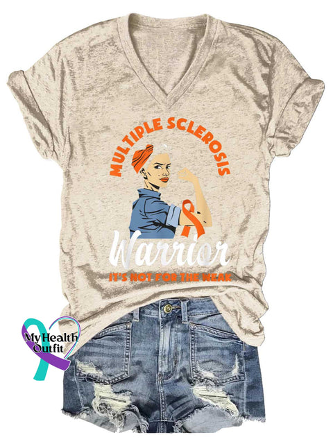 Women’s Ms Awareness Multiple Sclerosis Warrior Multiple Sclerosis Orange Ribbon V-neck Casual T-Shirt Sand / S