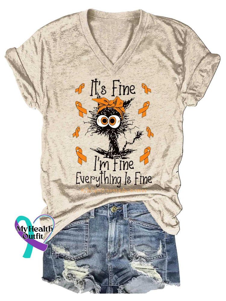 Women’s Ms Awareness Multiple Sclerosis Warrior Multiple Sclerosis Orange Ribbon V-neck Casual T-Shirt Sand / S