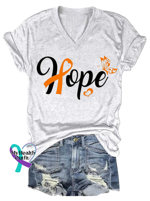 Women’s Ms Awareness Multiple Sclerosis Warrior Multiple Sclerosis Orange Ribbon V-neck Casual T-Shirt White / S