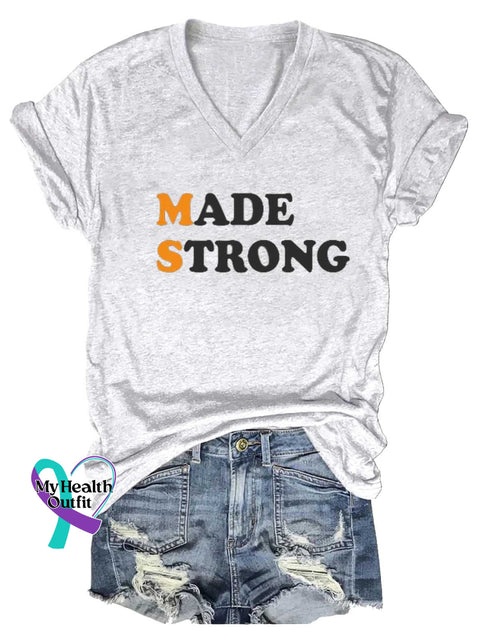 Women’s Ms Awareness Multiple Sclerosis Warrior Multiple Sclerosis Orange Ribbon V-neck Casual T-Shirt White / S