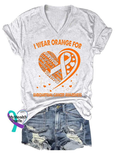 Women’s Ms Awareness Multiple Sclerosis Warrior Multiple Sclerosis Orange Ribbon V-neck Casual T-Shirt White / S