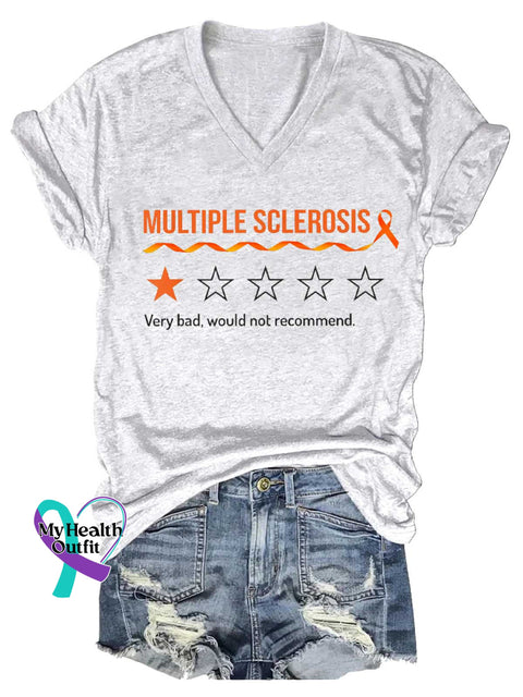 Women’s Ms Awareness Multiple Sclerosis Warrior Multiple Sclerosis Orange Ribbon V-neck Casual T-Shirt White / S