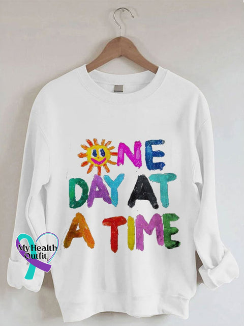 Women’s Multicolor One Day At A Time Print Sweatshirt White / S