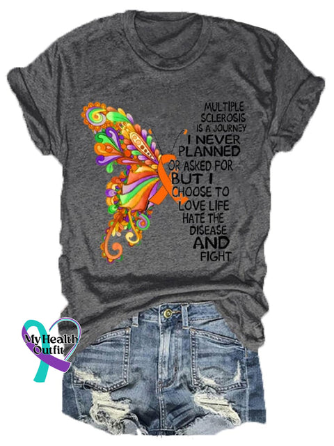 Women’s Multiple Sclerosis Awareness Butterfly Casual Tee Dark Grey / S