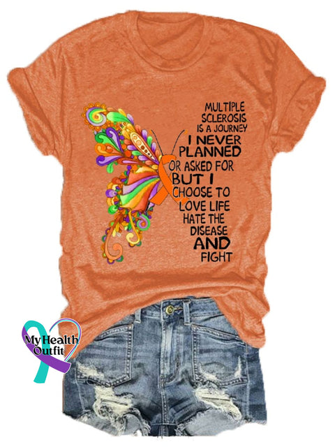 Women’s Multiple Sclerosis Awareness Butterfly Casual Tee Orange / S