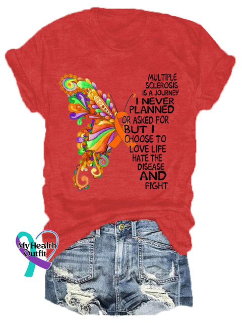 Women’s Multiple Sclerosis Awareness Butterfly Casual Tee Red / S