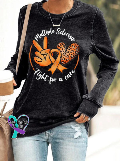 Women’s Multiple Sclerosis Fight For A Cure Art Print Long Sleeve Tops Black / S