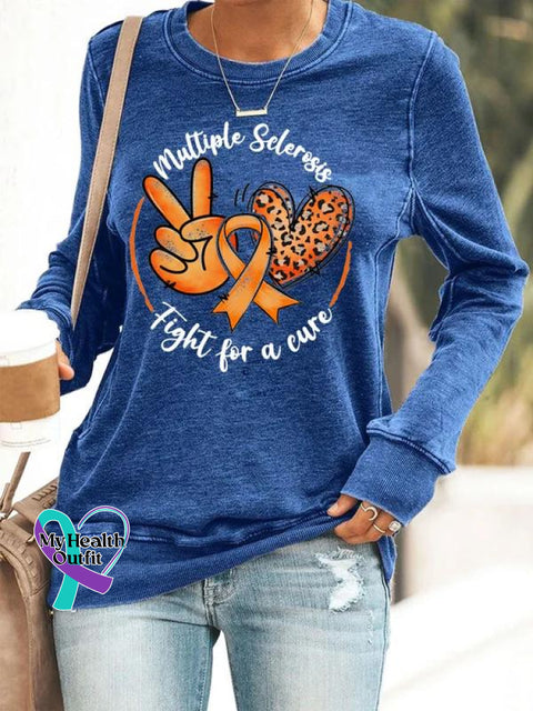 Women’s Multiple Sclerosis Fight For A Cure Art Print Long Sleeve Tops Blue / S