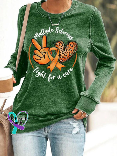 Women’s Multiple Sclerosis Fight For A Cure Art Print Long Sleeve Tops Green / S
