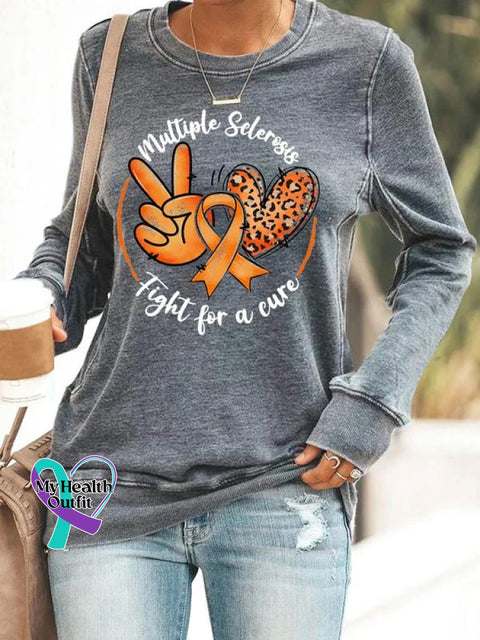 Women’s Multiple Sclerosis Fight For A Cure Art Print Long Sleeve Tops Grey / S